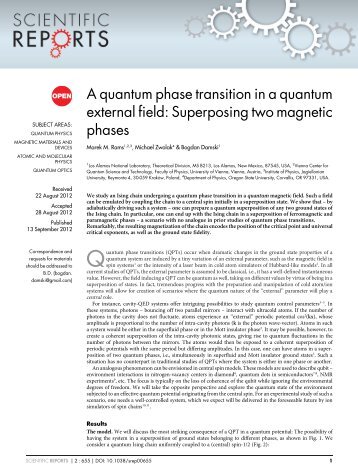A quantum phase transition in a quantum external ... - Michael Zwolak