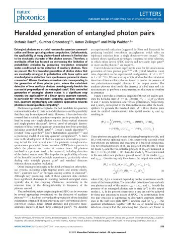 Heralded generation of entangled photon pairs - Quantum ...