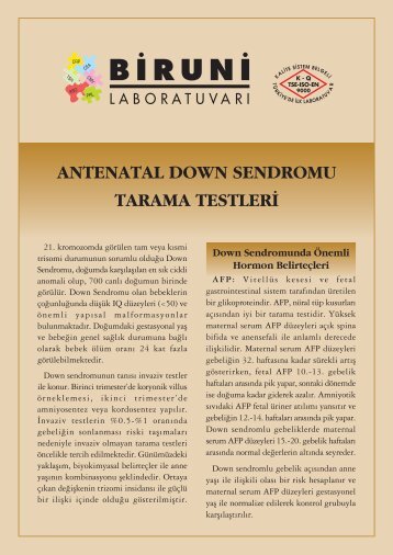 ANTENATAL DOWN SENDROMU TARAMA TESTLERâ¹