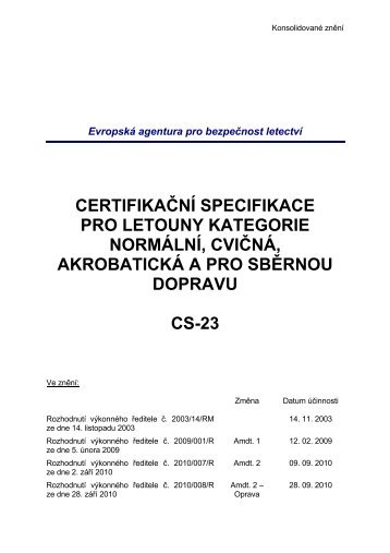 certifikační specifikace pro letouny kategorie normální, cvičná ...