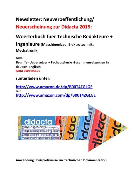 Newsletter Technische Kommunikation: deutsch-englisch Woerterbuch fuer  Redakteure (tekom Neuerscheinung Pflichtenhefte Schulungsunterlagen  Spezifikationen)