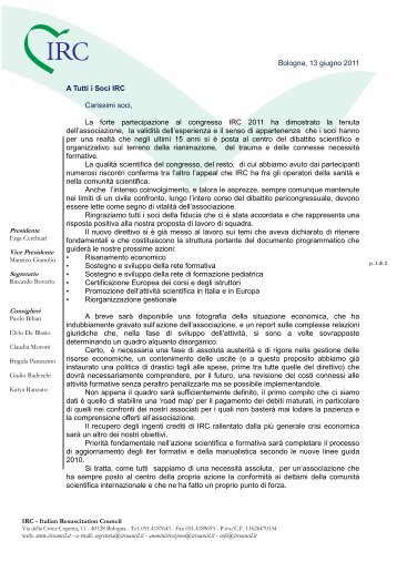 Lettera programmatica Consiglio Direttivo 2011-2013 - I.R.C. Italian ...