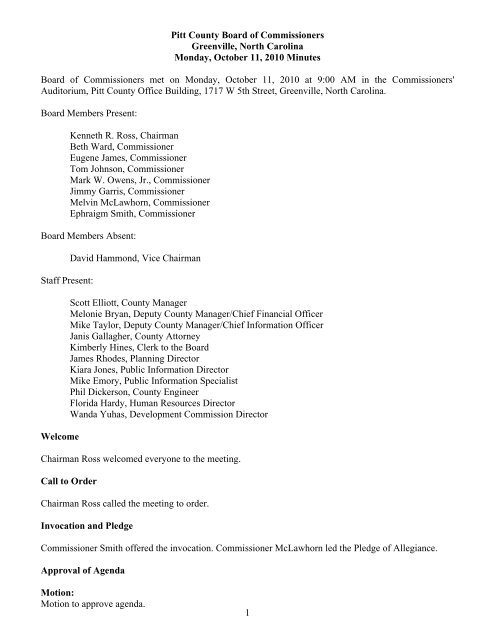 October 11 (Regular Meeting) - Pitt County Government