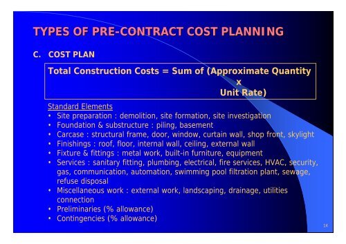 BASICS of COST PLANNING & COST ESTIMATE - Hong Kong ...