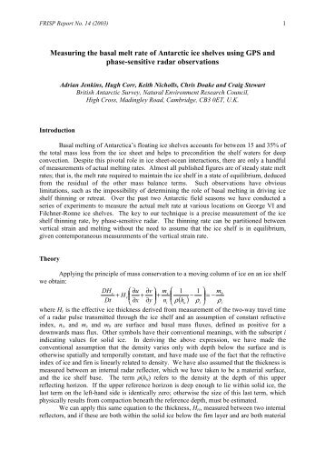 Measuring the basal melt rate of Antarctic ice shelves using GPS ...
