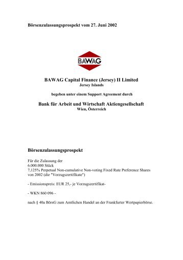 BAWAG Capital Finance (Jersey) II Limited Bank für Arbeit und ...