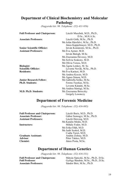 Department of Internal Medicine - Debreceni Egyetem Orvos- Ã©s ...