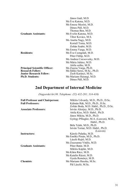 Department of Internal Medicine - Debreceni Egyetem Orvos- Ã©s ...