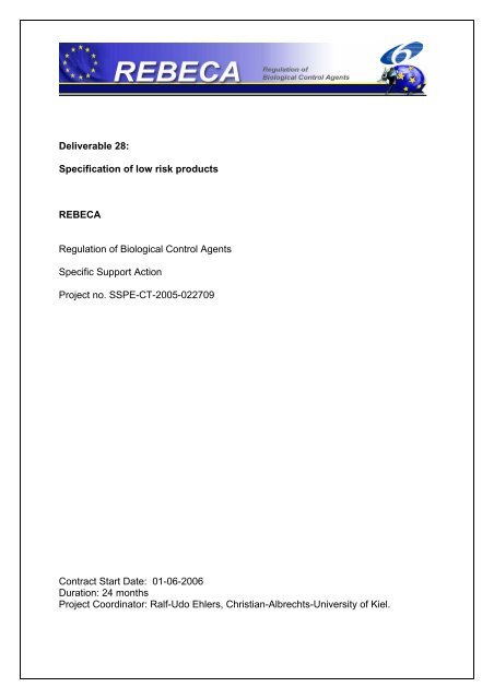 Deliverable 28: Specification of low risk products REBECA ...