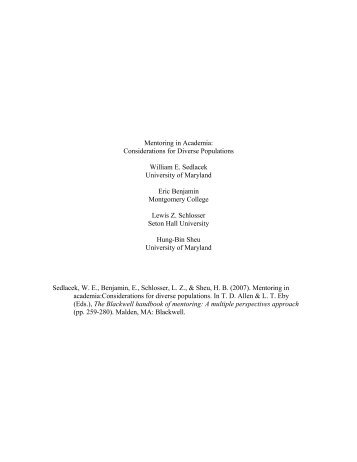 Mentoring in Academia: Considerations for ... - Dr. William Sedlacek