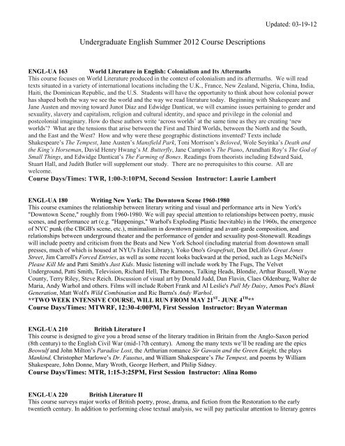 Undergraduate English Spring 2003 Course Descriptions