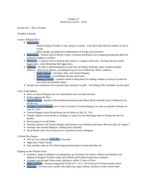 Chapter 23 World War I - Jamestown Public Schools