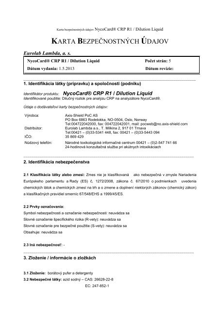 KBU NycoCard CRP R1 Dilution Liquid.pdf - Eurolab Lambda a.s.