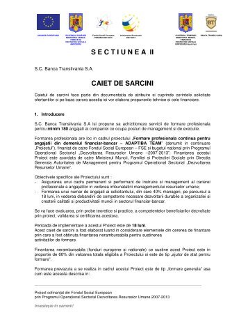 S E C T I U N E A  II CAIET DE SARCINI - Banca Transilvania