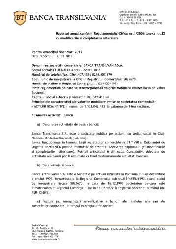 Raportul anual CNVM - Banca Transilvania