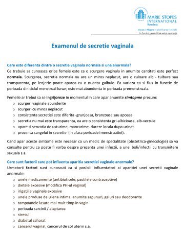 Examenul de secretie vaginala - Marie Stopes International RomÃ¢nia