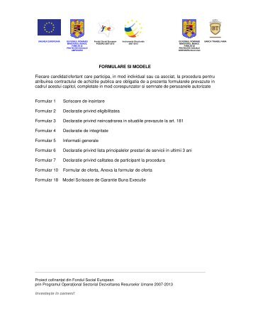 FORMULARE SI MODELE Fiecare candidat/ofertant care participa ...