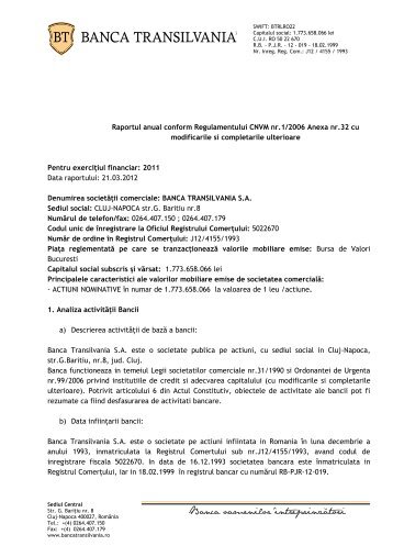 Raport anual catre CNVM - Banca Transilvania