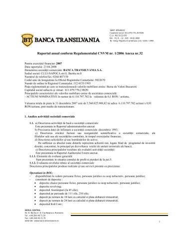 Raportul anual conform Reg nr 1/2006 al CNVM - Banca Transilvania