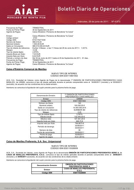 El boletÃ­n diario de operaciones recoge las ... - BME Renta Fija