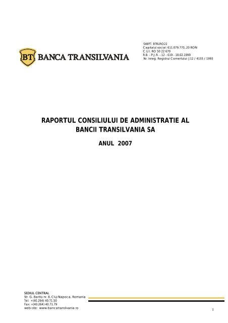 Raportul Administratorilor 2007 - Banca Transilvania