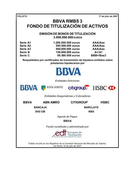 BBVA RMBS 3 FTA FOLLETO INSCRITO - BME Renta Fija