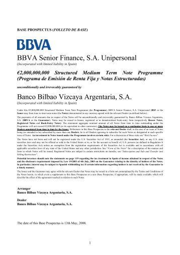BBVA Senior Finance, S.A. Unipersonal Banco ... - BME Renta Fija