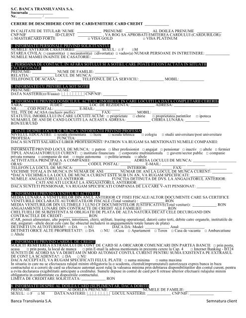 Cerere De Emitere Card De Credit Mastercard Forte Pdf Banca