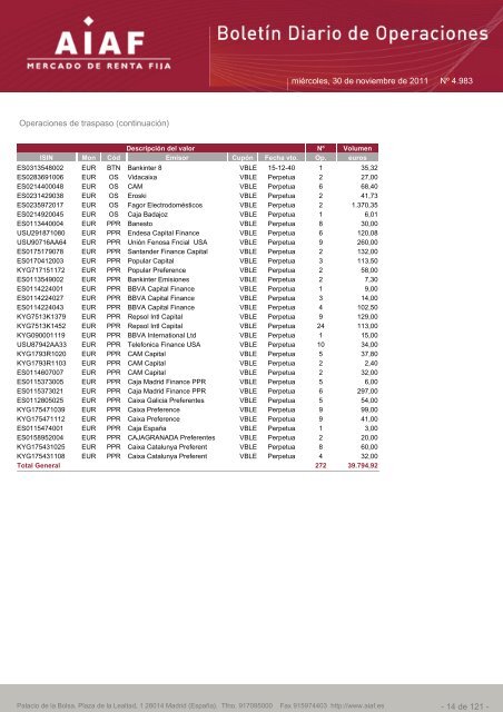 El boletÃ­n diario de operaciones recoge las ... - BME Renta Fija
