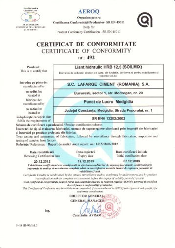 SOILMIX HRB12.5 Certificat de conformitate - Lafarge