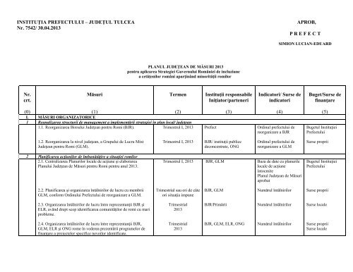 PLANUL JUDETEAN DE MASURI 2013 pentru aplicarea Strategiei ...