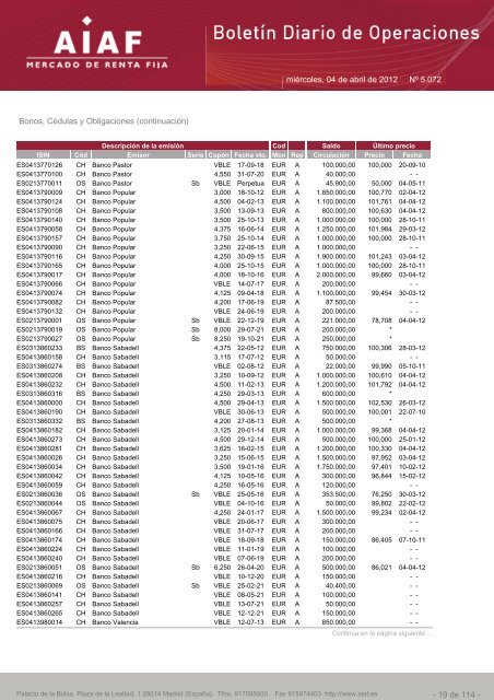 El boletÃ­n diario de operaciones recoge las ... - BME Renta Fija