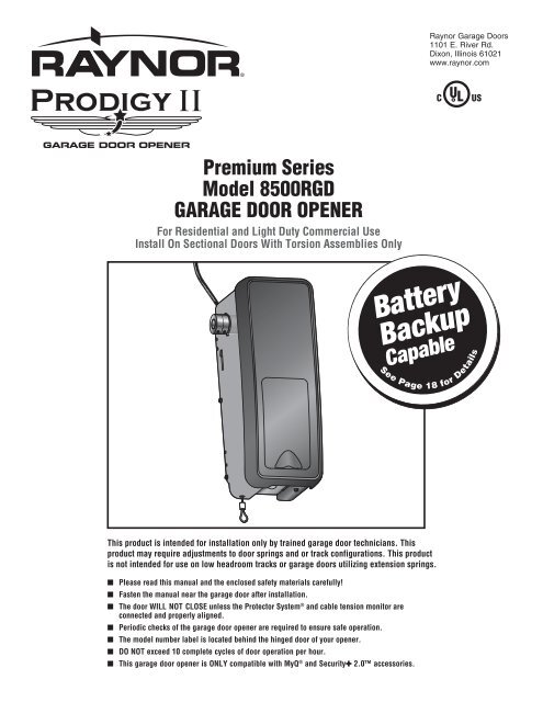 Download Prodigy Instruction Manual PDF file - Raynor Garage Doors