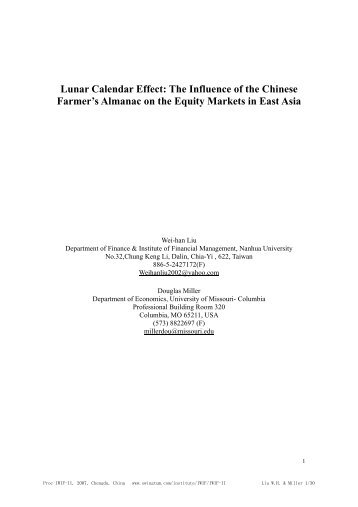 Lunar Calendar Effect: The Influence of the Chinese Farmer's ...