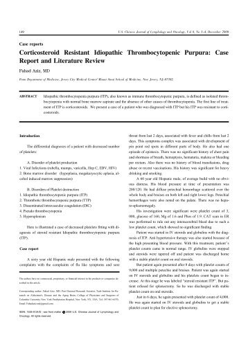 Corticosteroid Resistant Idiopathic Thrombocytopenic Purpura ...
