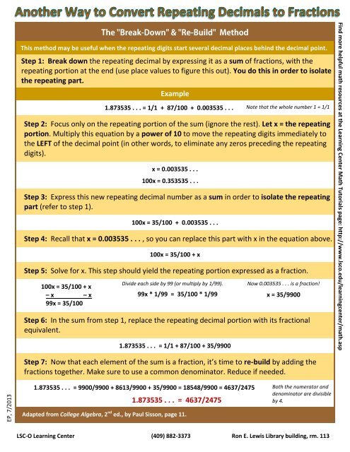 Repeating Decimals to Fractions