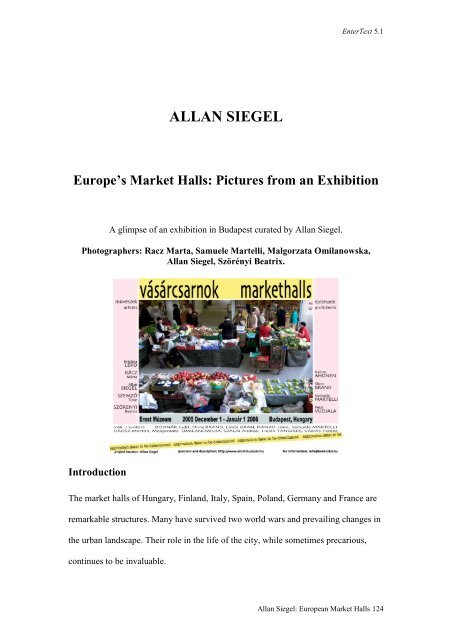 ALLAN SIEGEL Europe's Market Halls: Pictures from an Exhibition