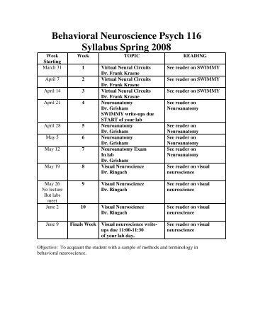 behavioral neuroscience psych 116 syllabus spring 2012 ucla