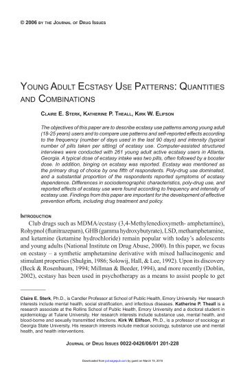 young adult ecstasy use patterns - Journal of Drug Issues