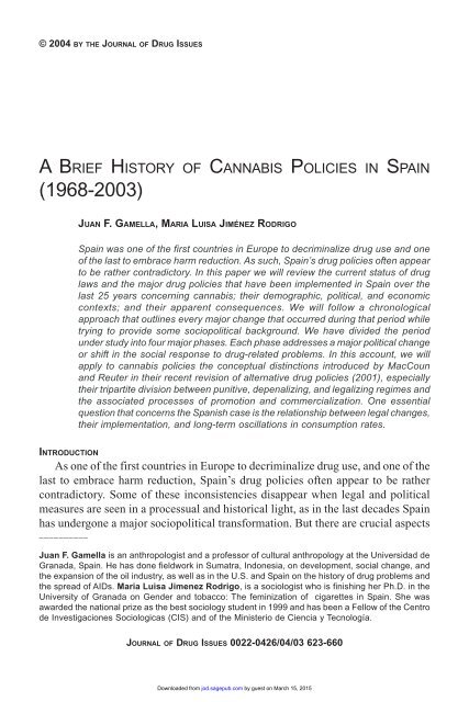 a brief history of cannabis policies in spain - Journal of Drug Issues