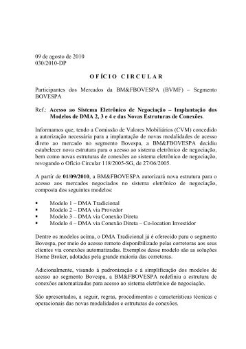 OfÃ­cio Circular 030/2010-DP de 09/08/2010 - BM&FBovespa