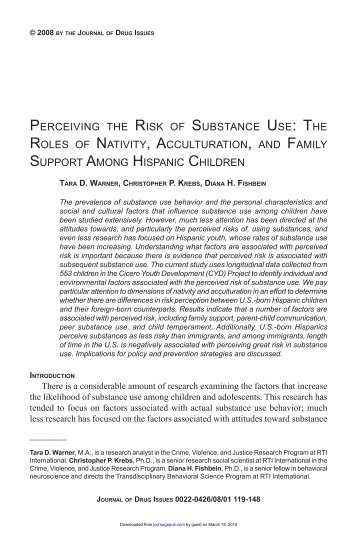 perceiving the risk of substance use - Journal of Drug Issues