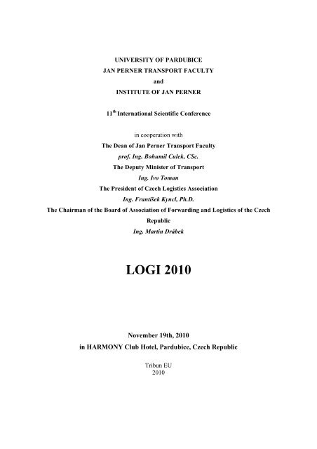 LOGI 2010 - LOGI - Scientific Journal on Transport and Logistics