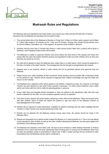 Madrasah Rules and Regulations - Masjid E Quba