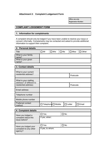 Attachment 2:Complaint Lodgement Form