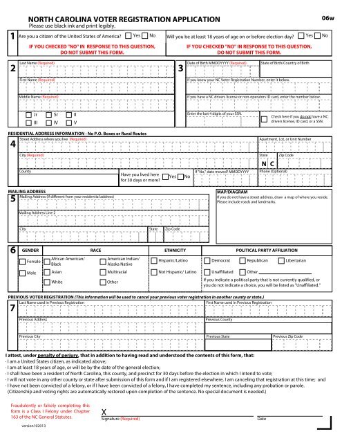 NC Voter Registration Form - State Board of Elections