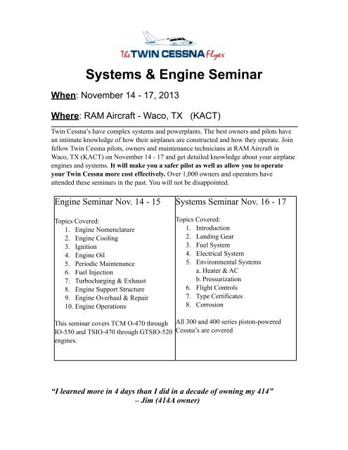 seminar agenda information - Twin Cessna Flyer