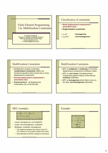 Finite Element Programming 13a. Multifreedom Constraints