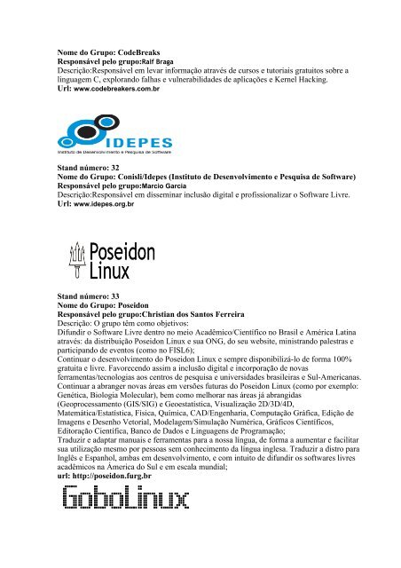 Descrições sobre os Grupos - Wiki-SL - Software Livre Brasil