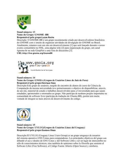 Descrições sobre os Grupos - Wiki-SL - Software Livre Brasil